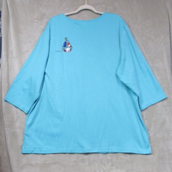 New Quacker Factory Blue Pull Over Sequin Nautical Theme 3/4 Sleeve T-Shirt 3X - Picture 2 of 10